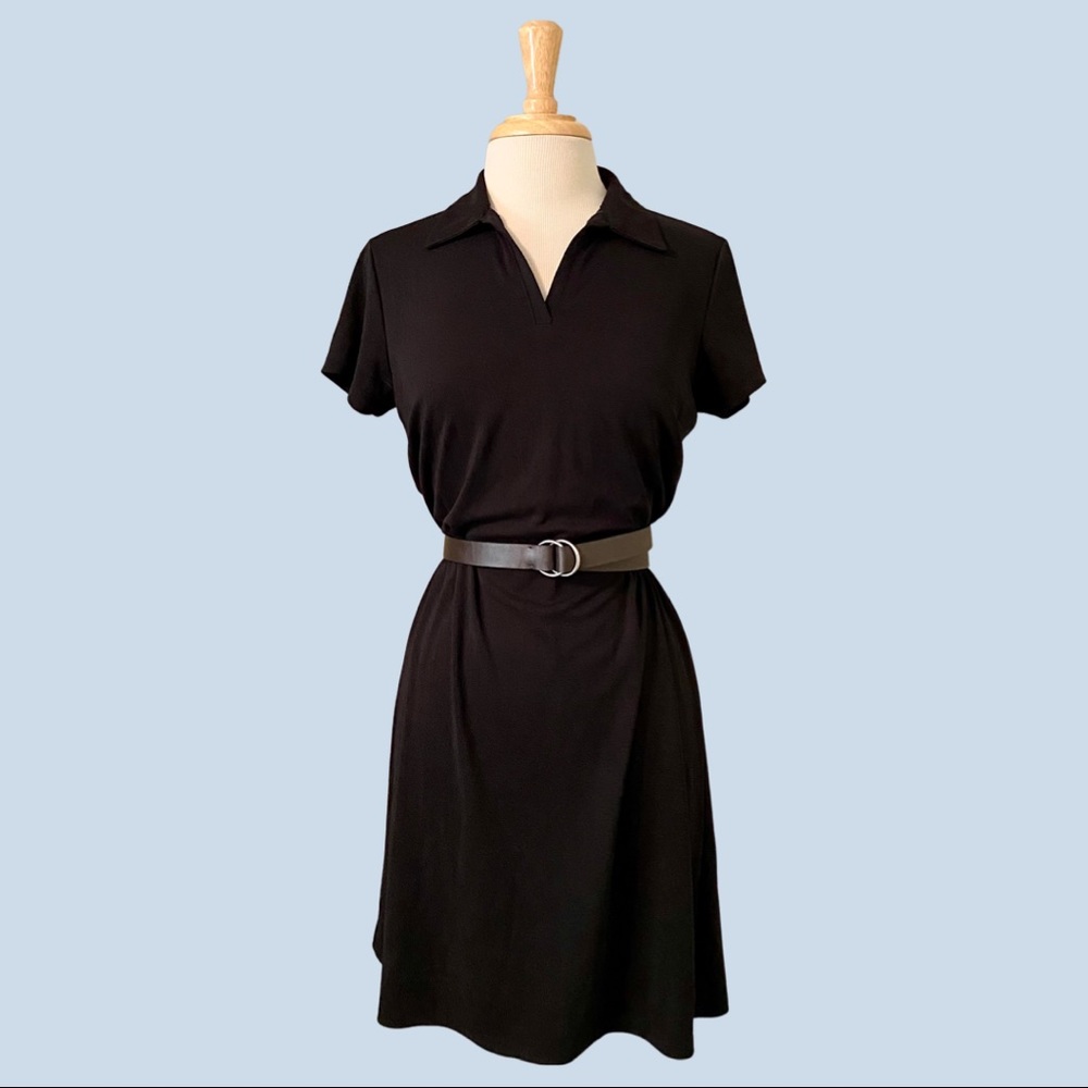 Relativity Black Collared V Neck Dress